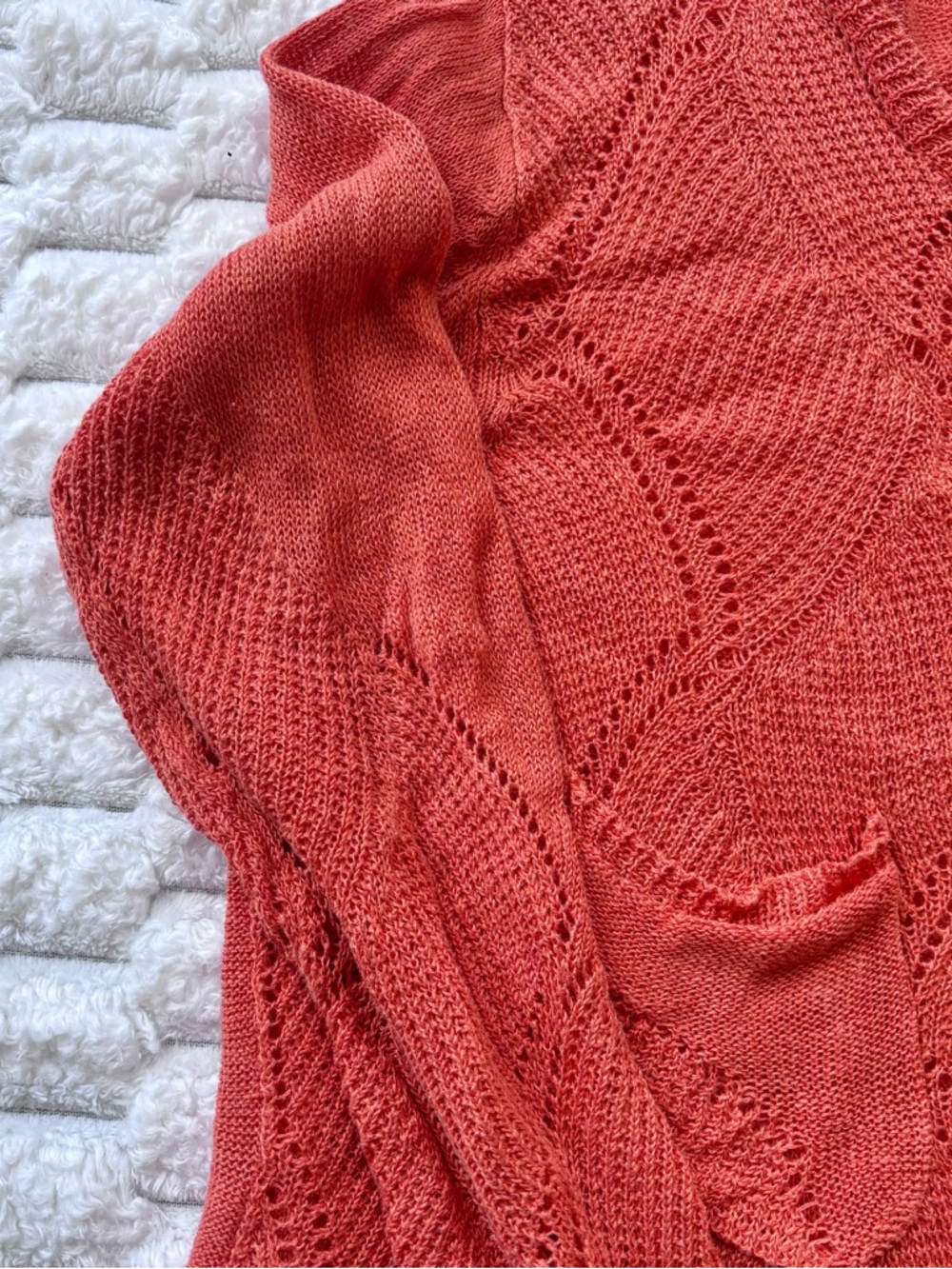 Cotélac Women's Open-Knit Rust Orange Buttonless Cardigan - Picture 3 of 7